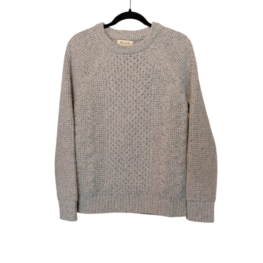 Madewell Grey Merino Wool Alpaca Blend Cable Waffle Knit Sweater NI050 Womens